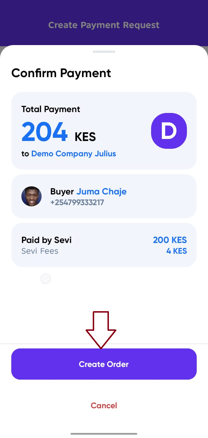 Order Details Modal request payment option 1 final screen