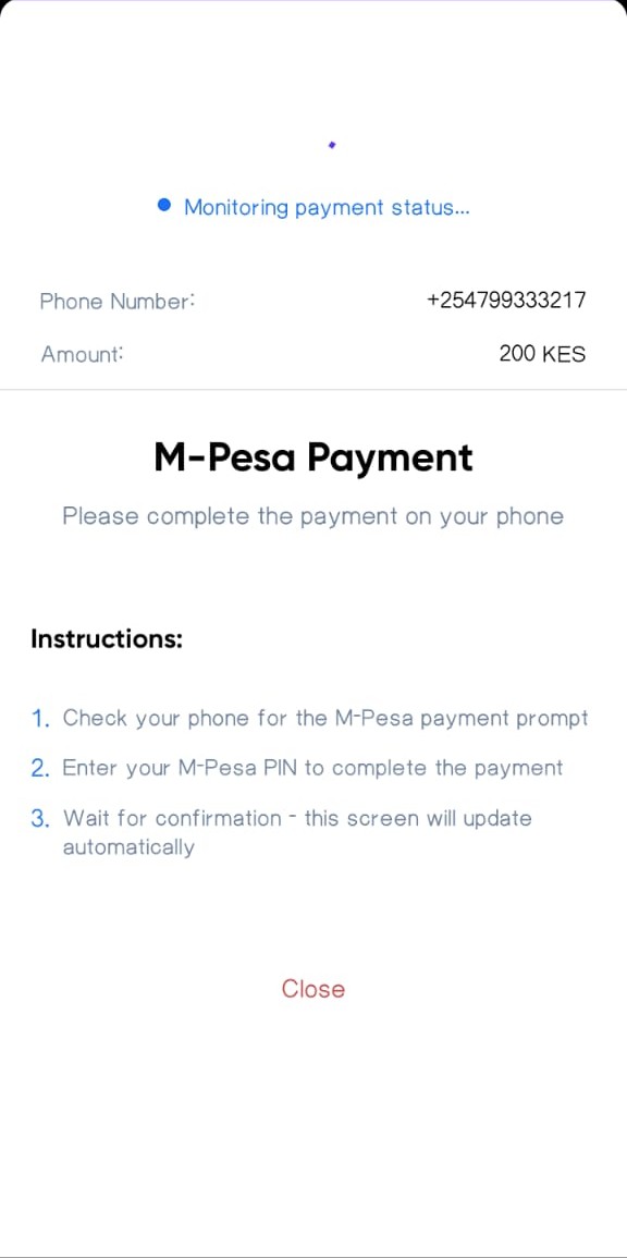 Order Confirmation Payment Processing M-Pesa