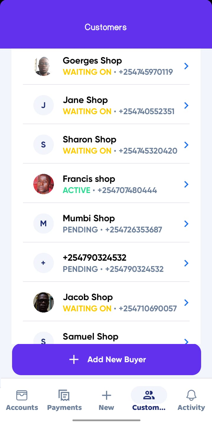 Customer All Buyers List Status