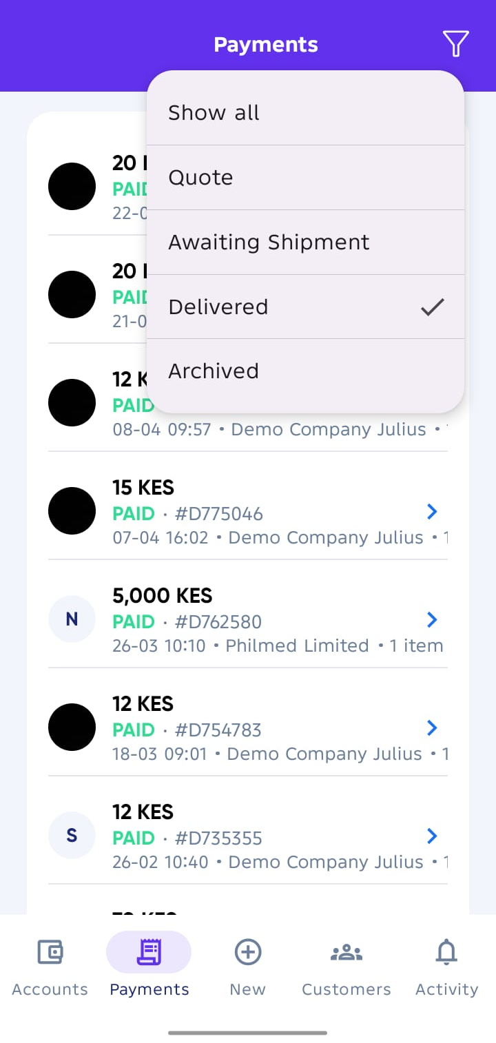 Payments Filter
