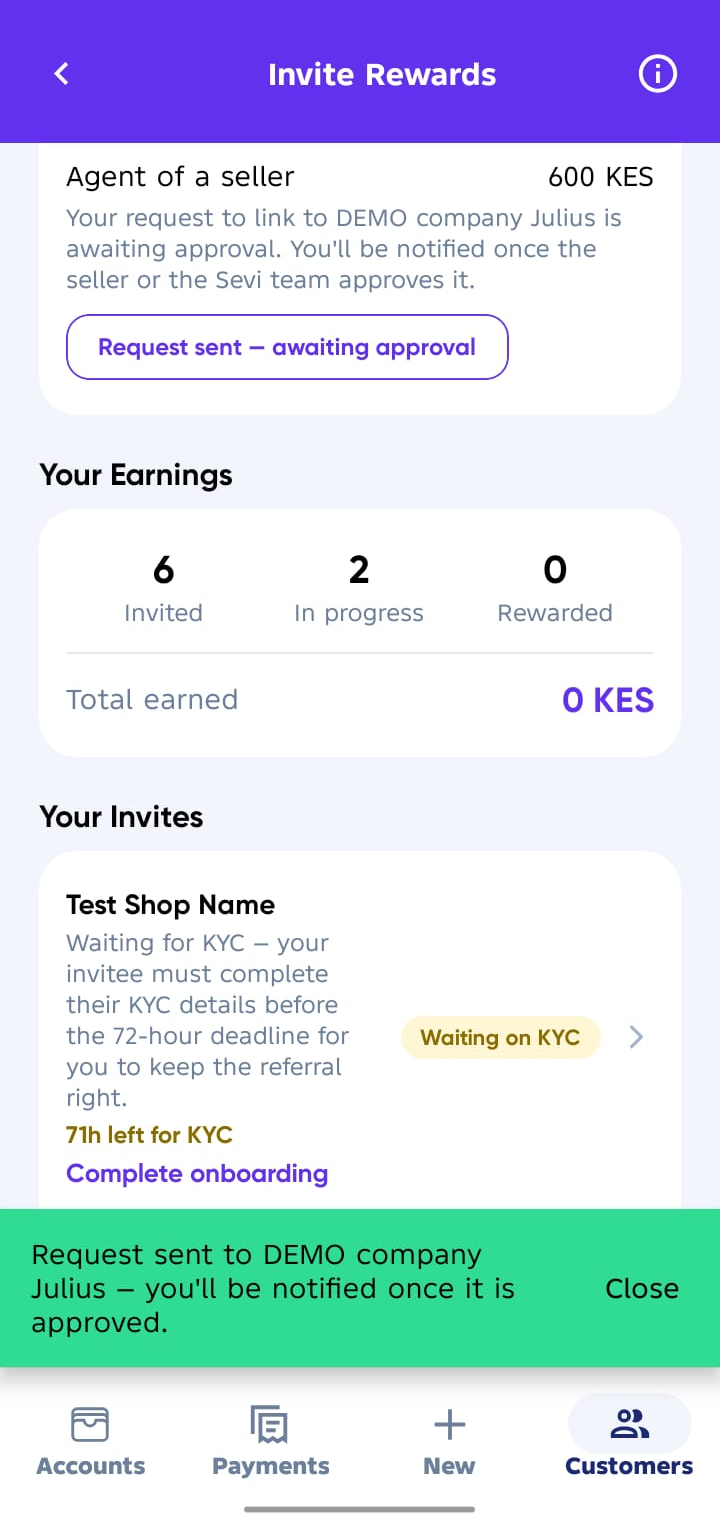 Agent account Link to a seller button