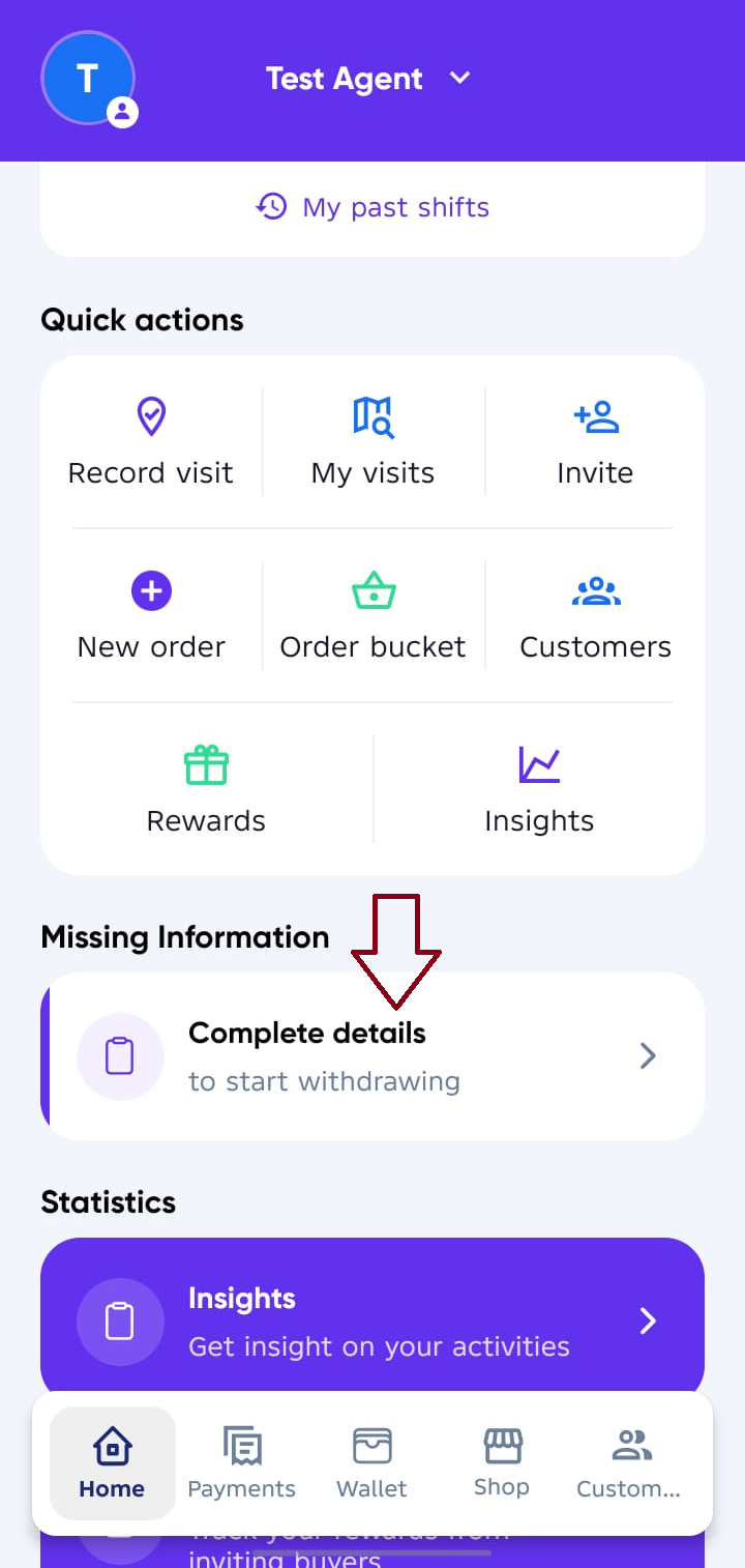 Agent account homepage