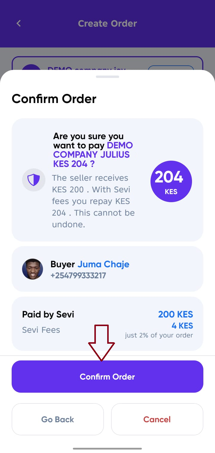 Order Details Modal request payment option 1 final screen