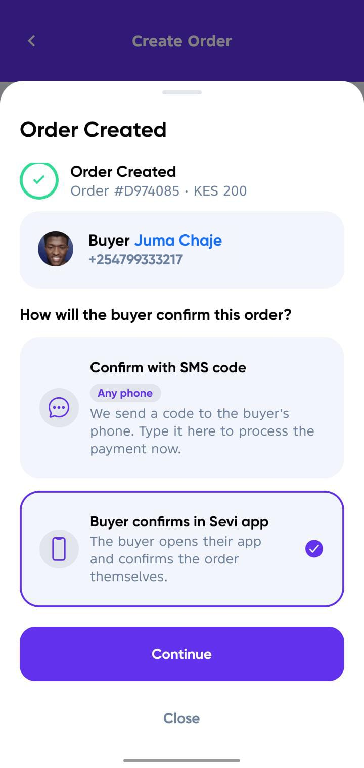Order Details Modal request payment option 1 final screen