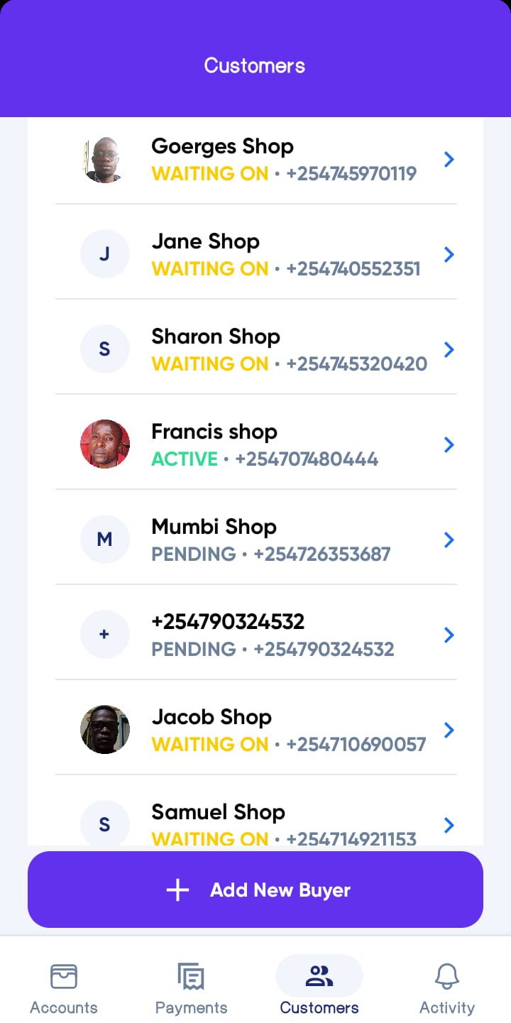 Customer All Buyers List Status