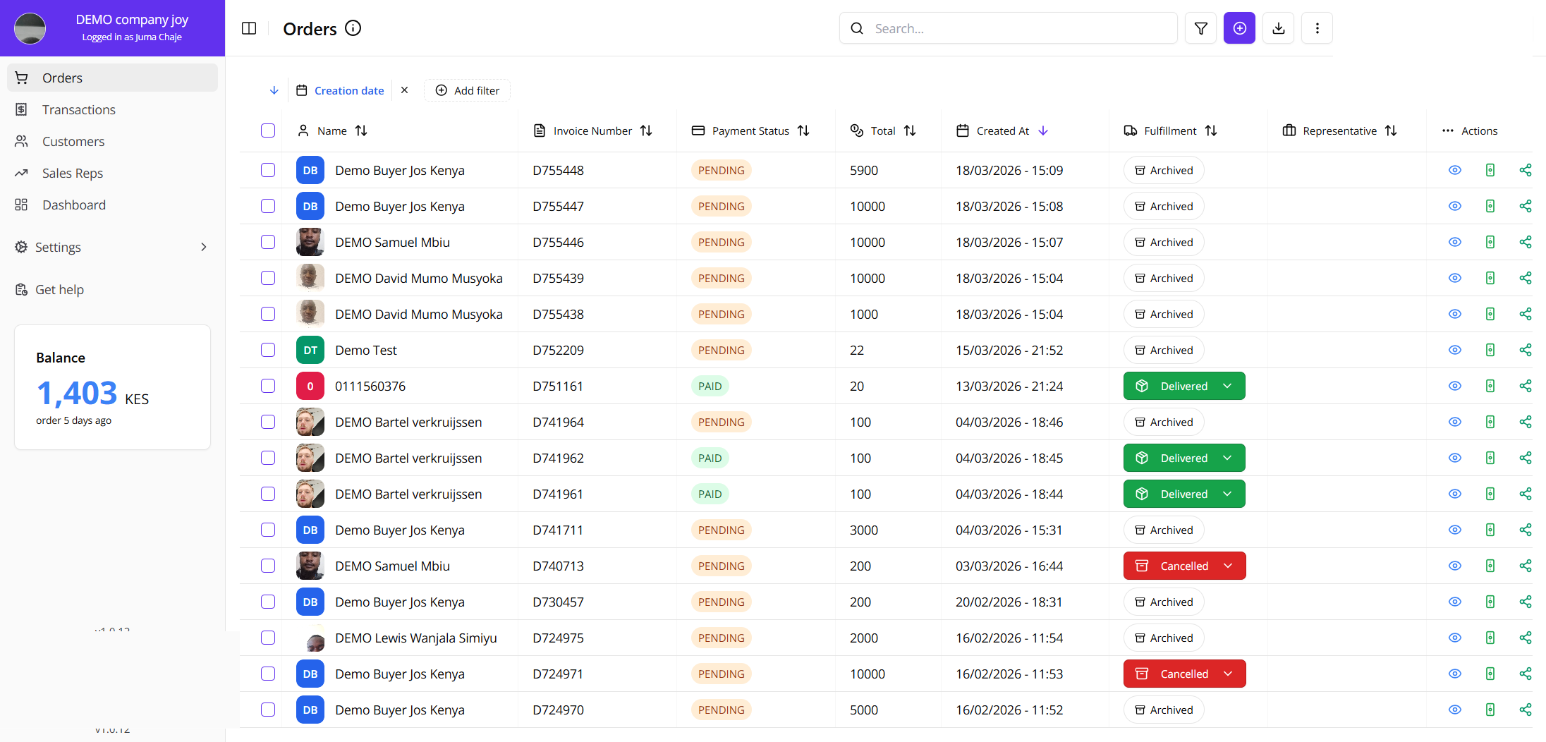 Orders Page Overview