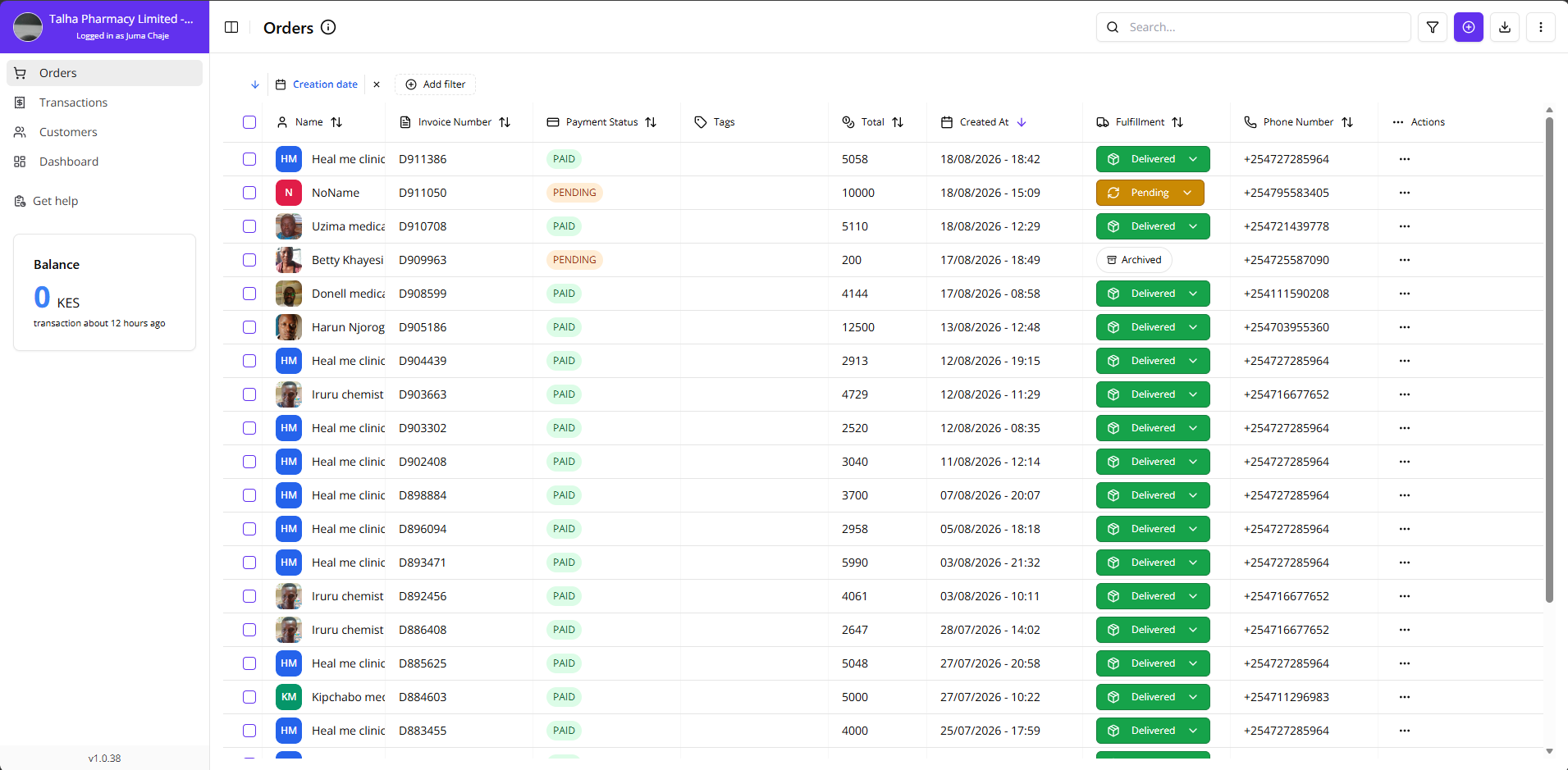 Orders Page Overview