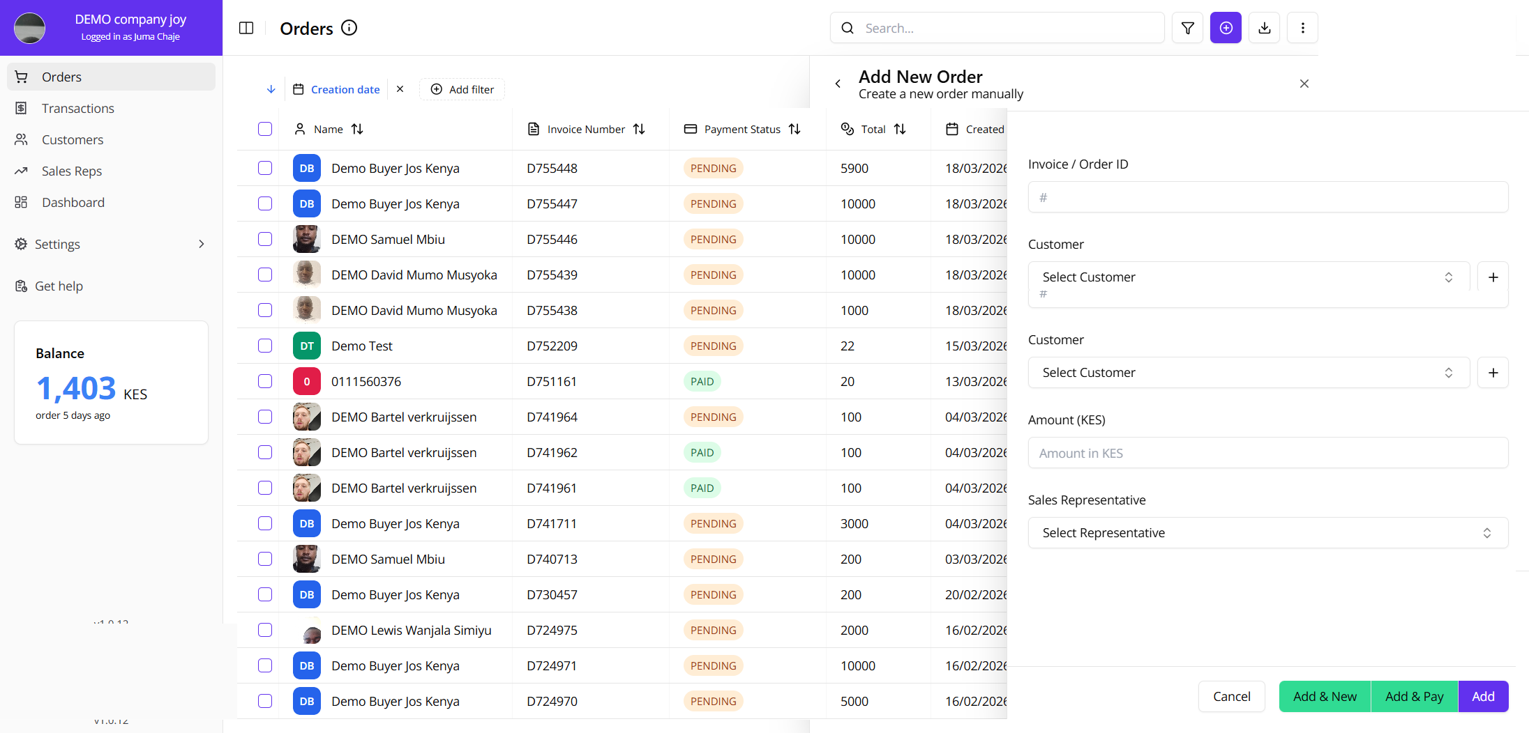 add payment request modal