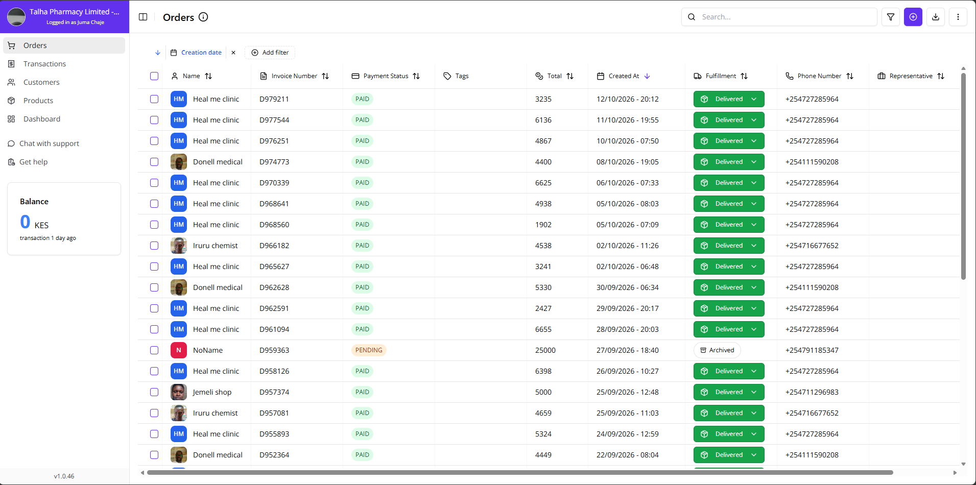 Orders Page Overview