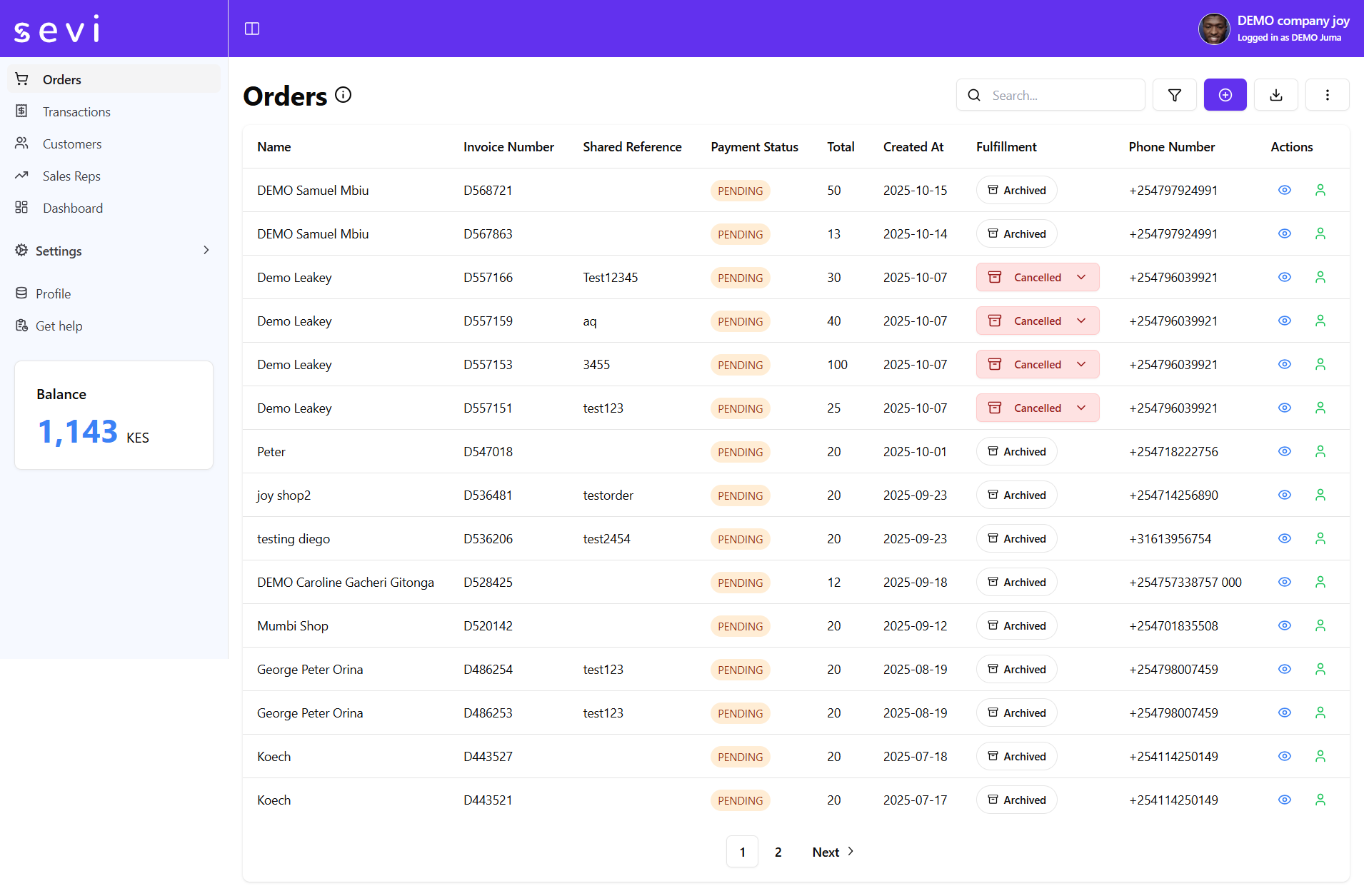 Orders Page Overview