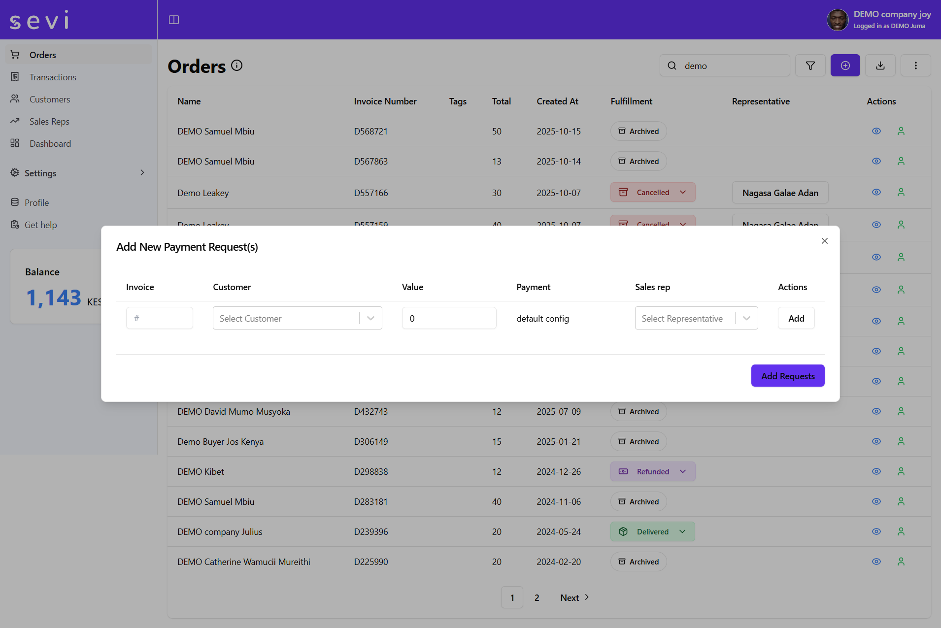 add payment request modal