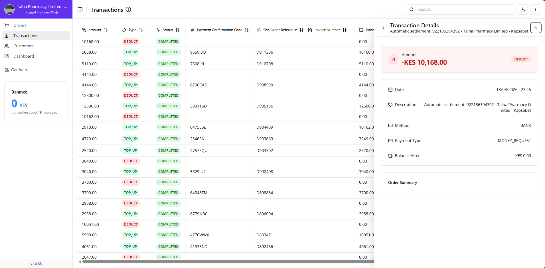 Admin Portal Transactions Overview 2