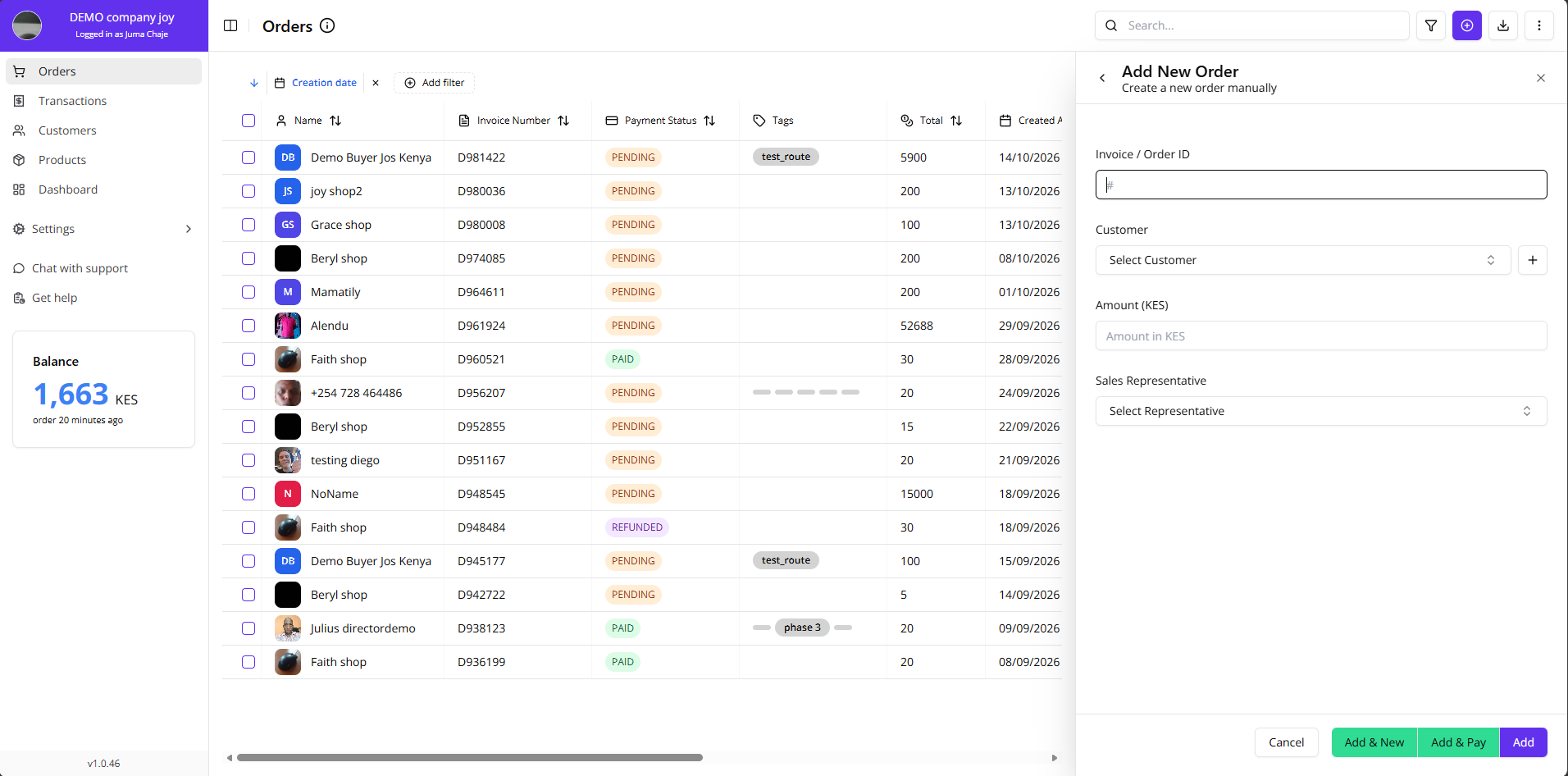 add payment request modal
