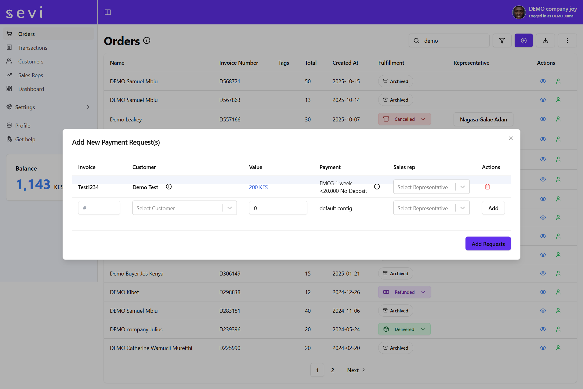 Added payment request in modal