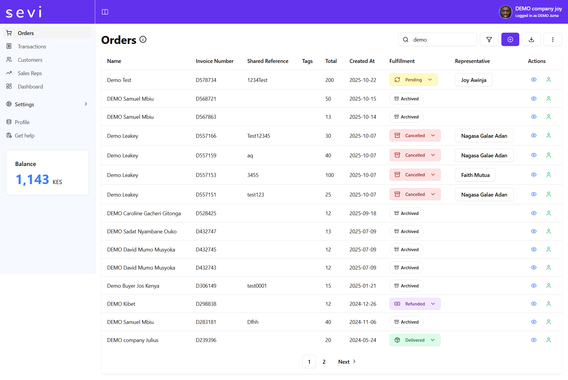 Orders Page Overview with the pending