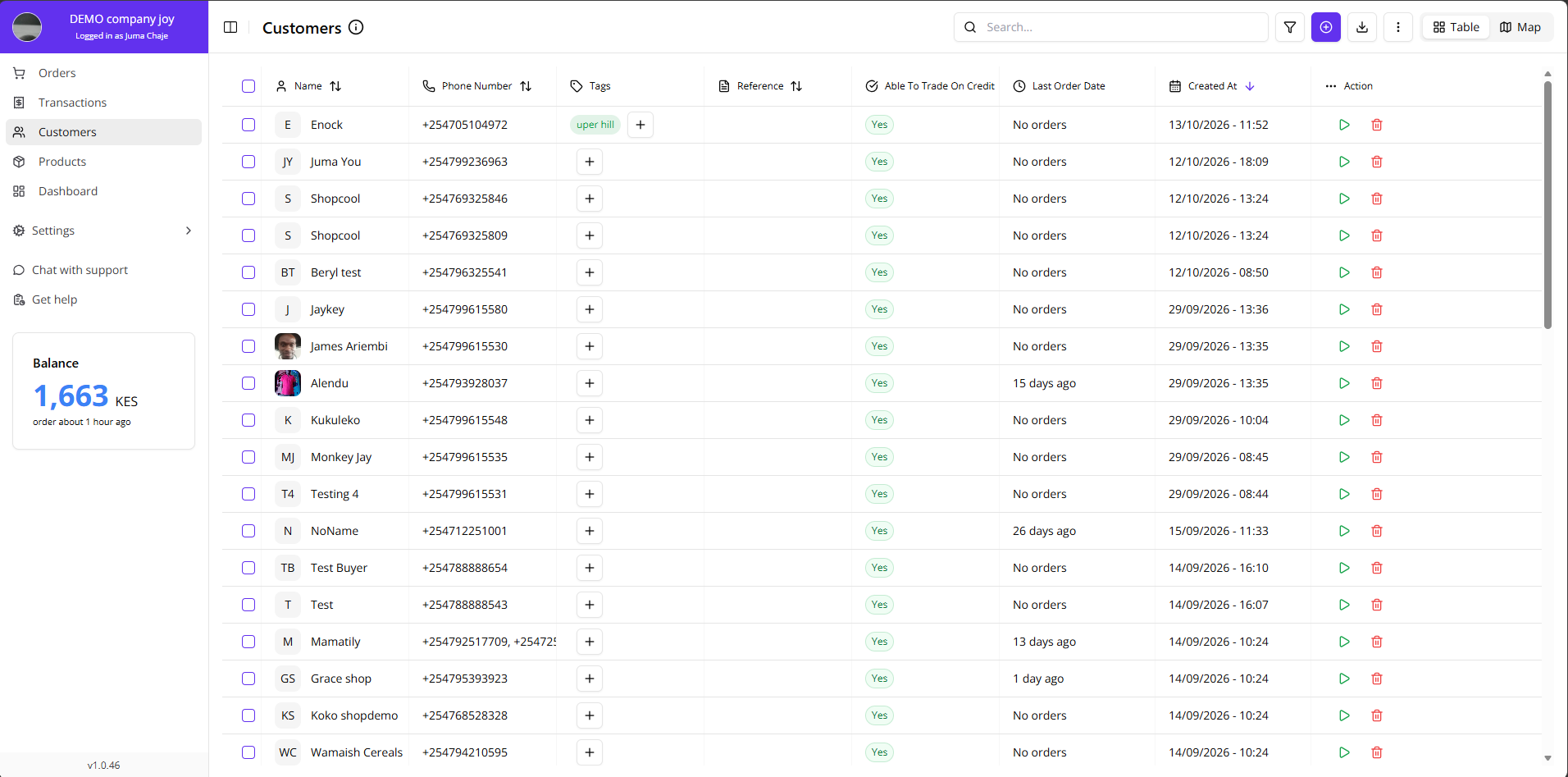 Customer Management Interface