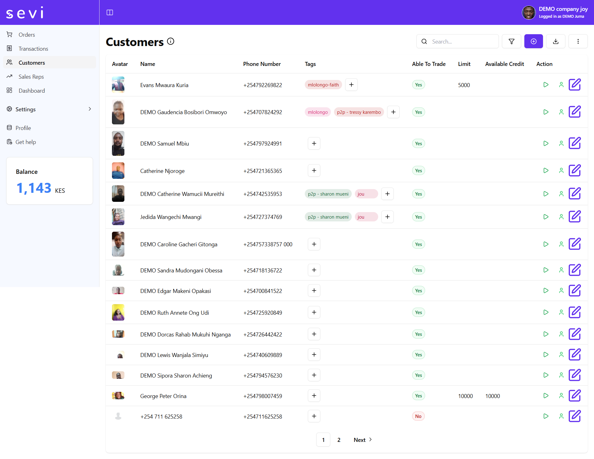 Customer Management Interface