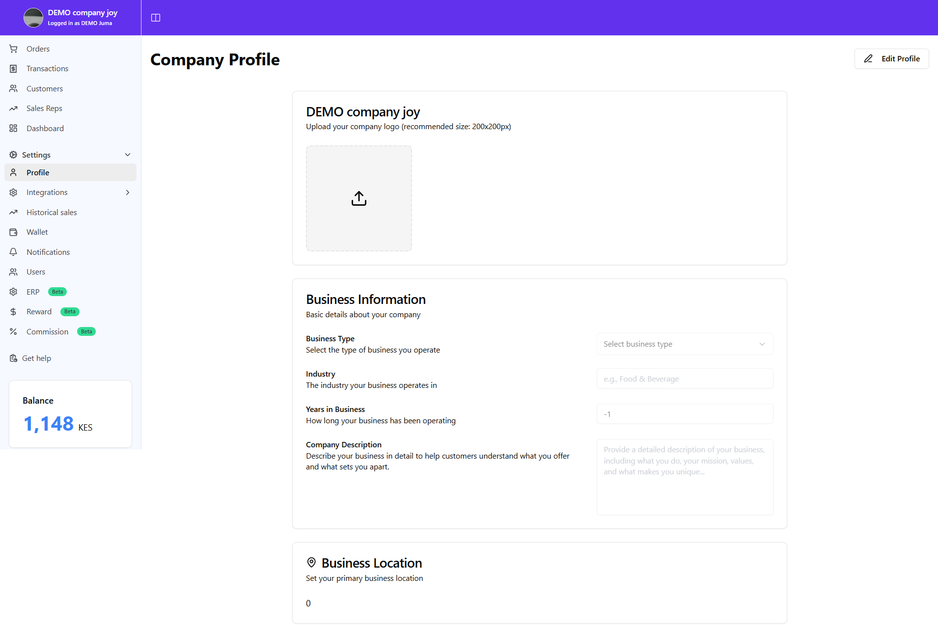 Admin Profile Settings Page
