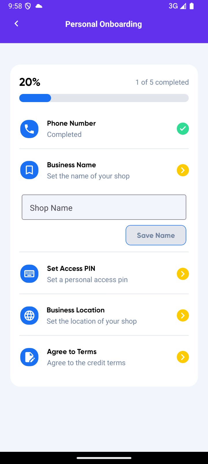 Onboarding initial informations