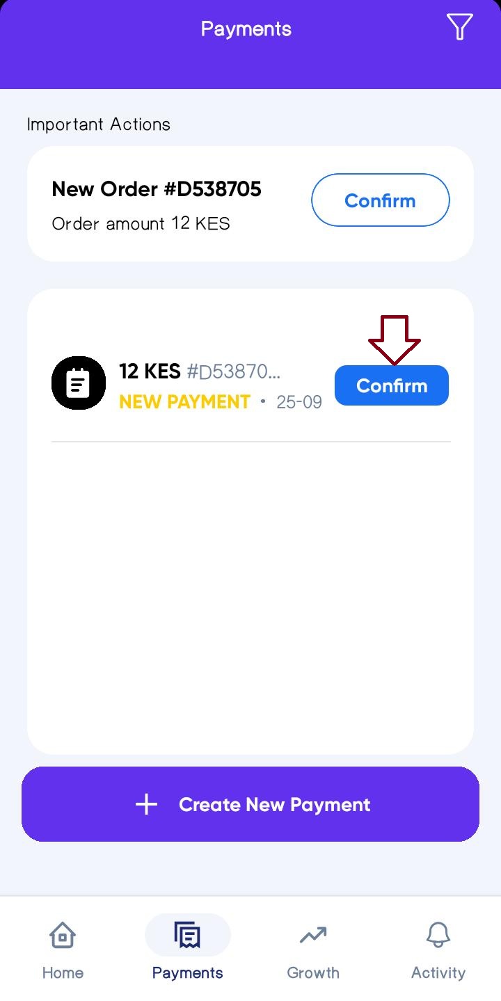 Payments List with Confirm Request