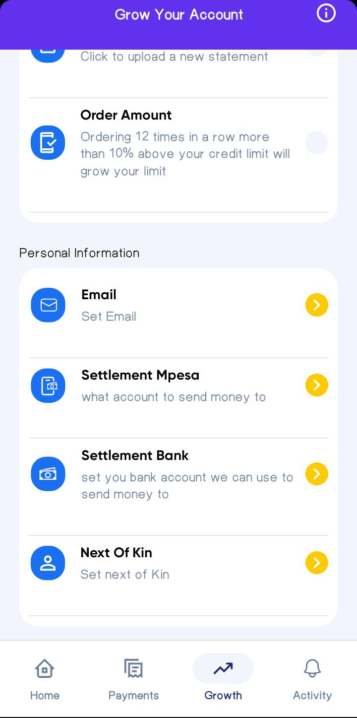 Personal Information Growth Screen