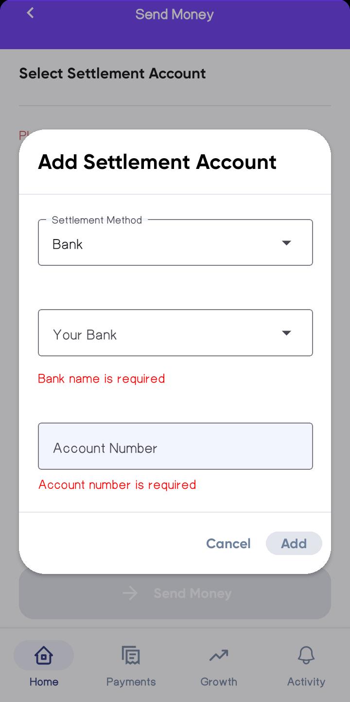 Settlement Account Bank Option