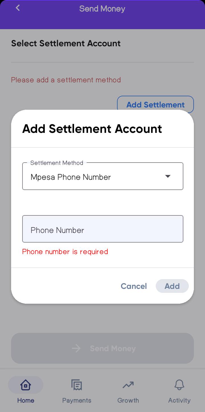 Settlement Account Mpesa Option