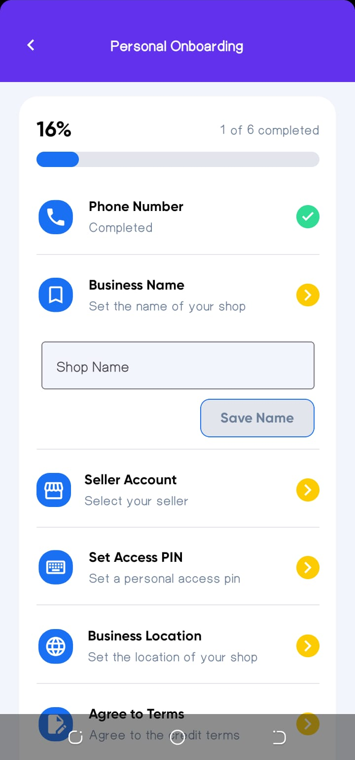 Onboarding initial informations