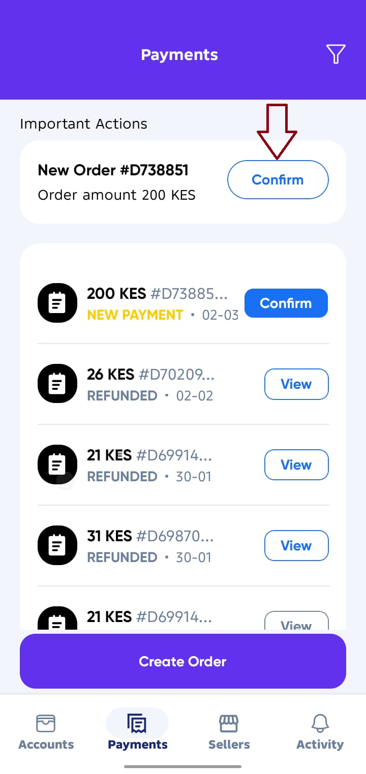 Payment request notification screen