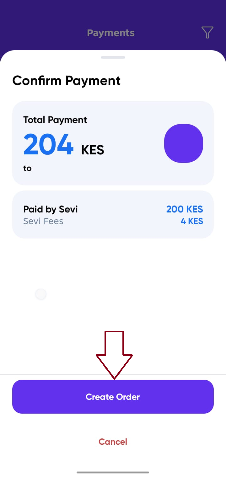Enter Sevi PIN confirmation screen