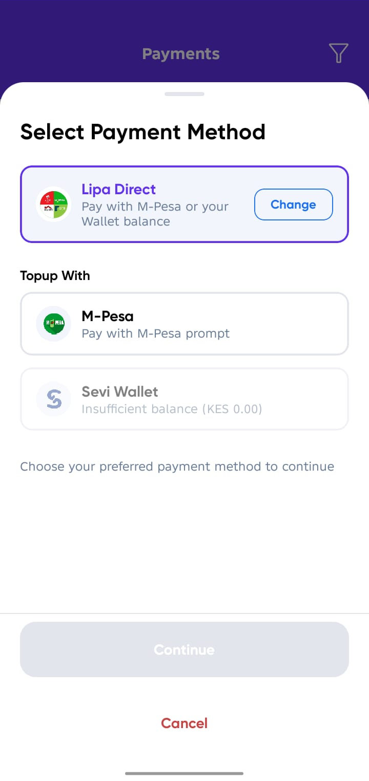 Lipa direct option selected screen