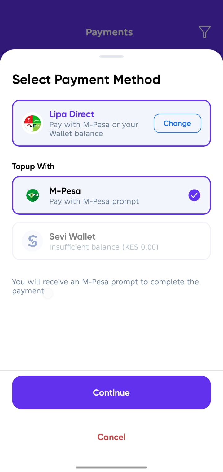 M-Pesa payment initiation screen