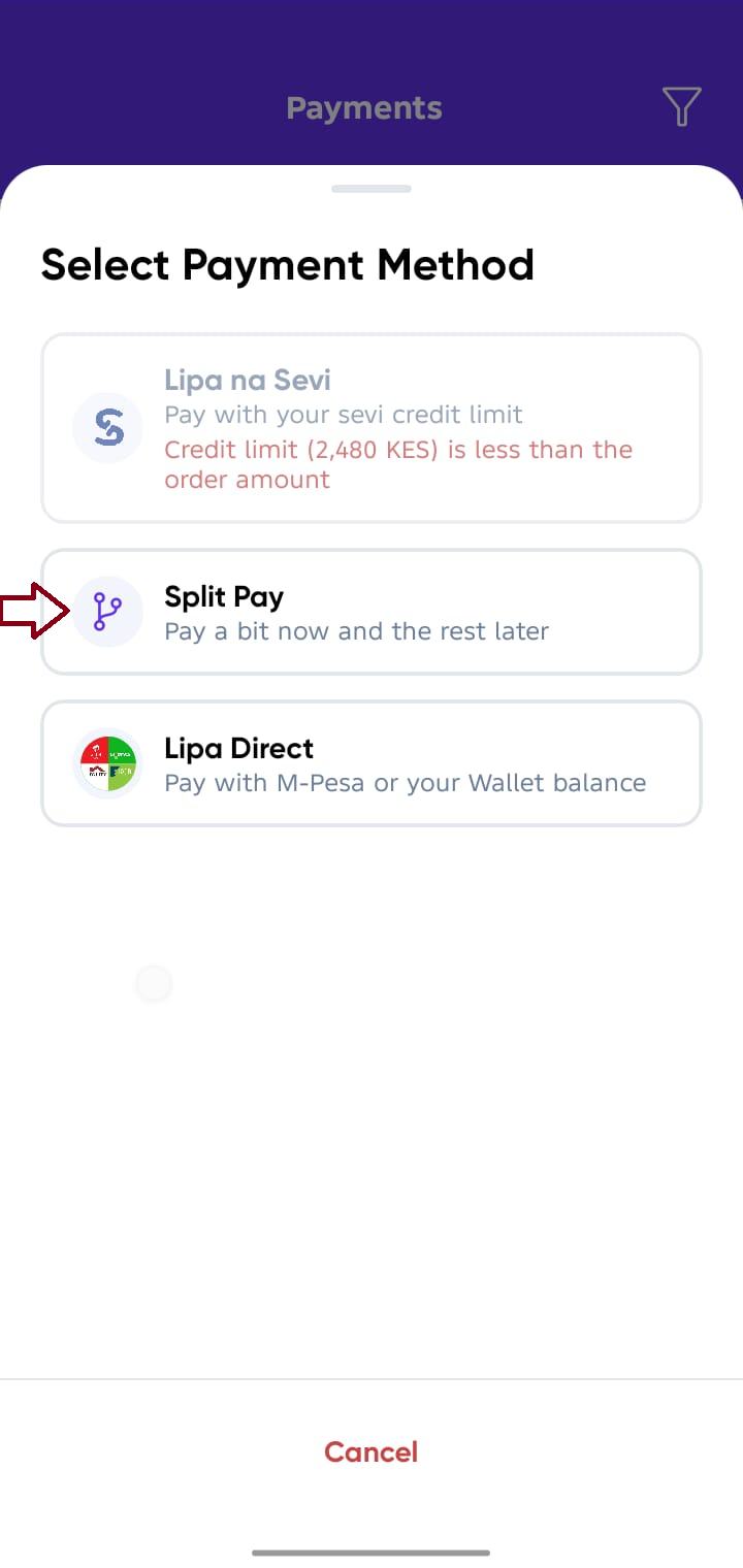Split pay payment amount adjustment screen