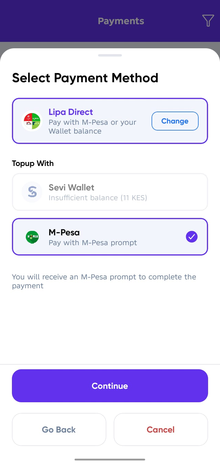 Confirm Payment Screen Lipa Direct option 3