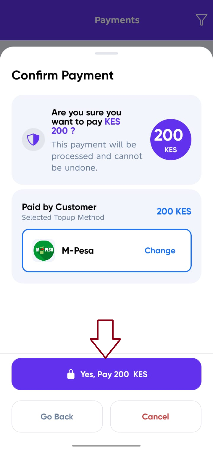 Confirm Payment Screen Lipa Direct option 3 final screen