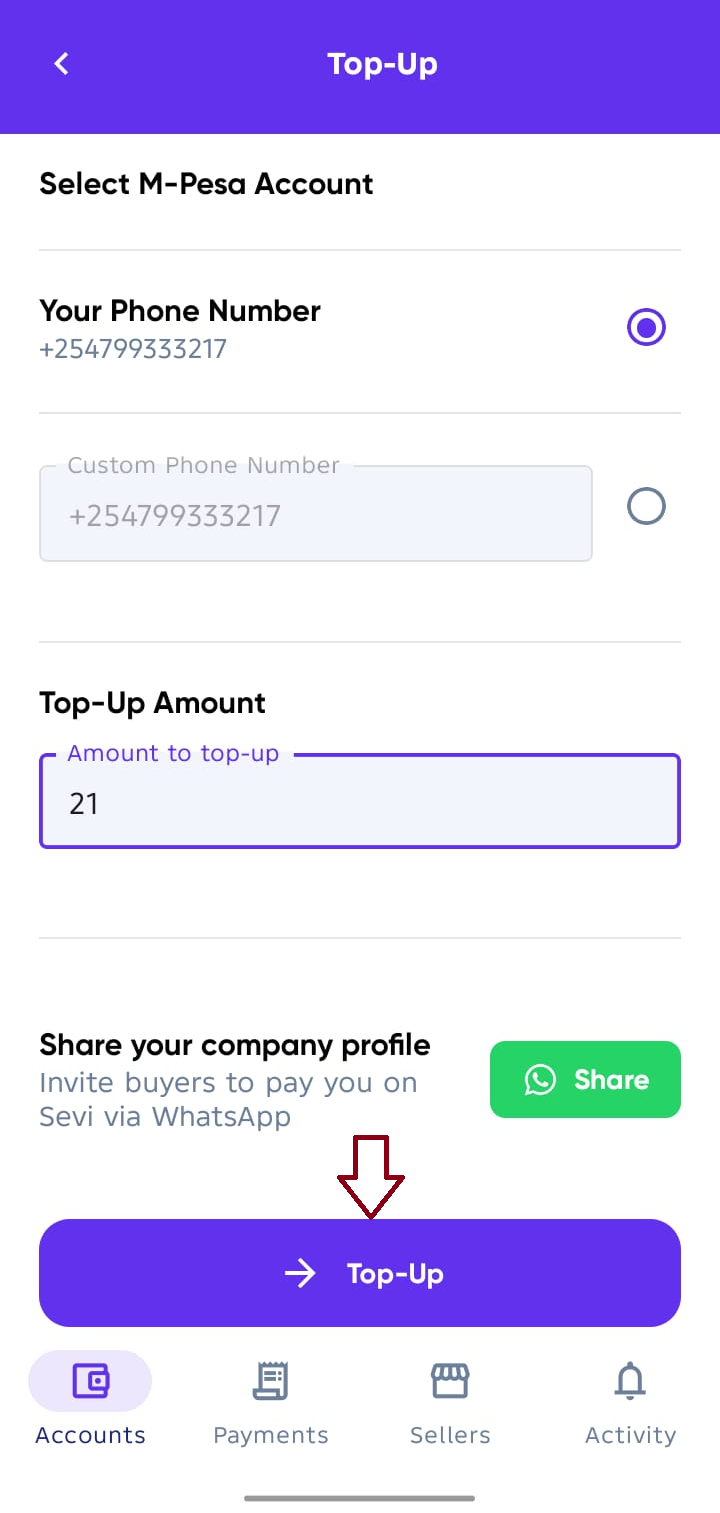 Top-Up Amount Entry