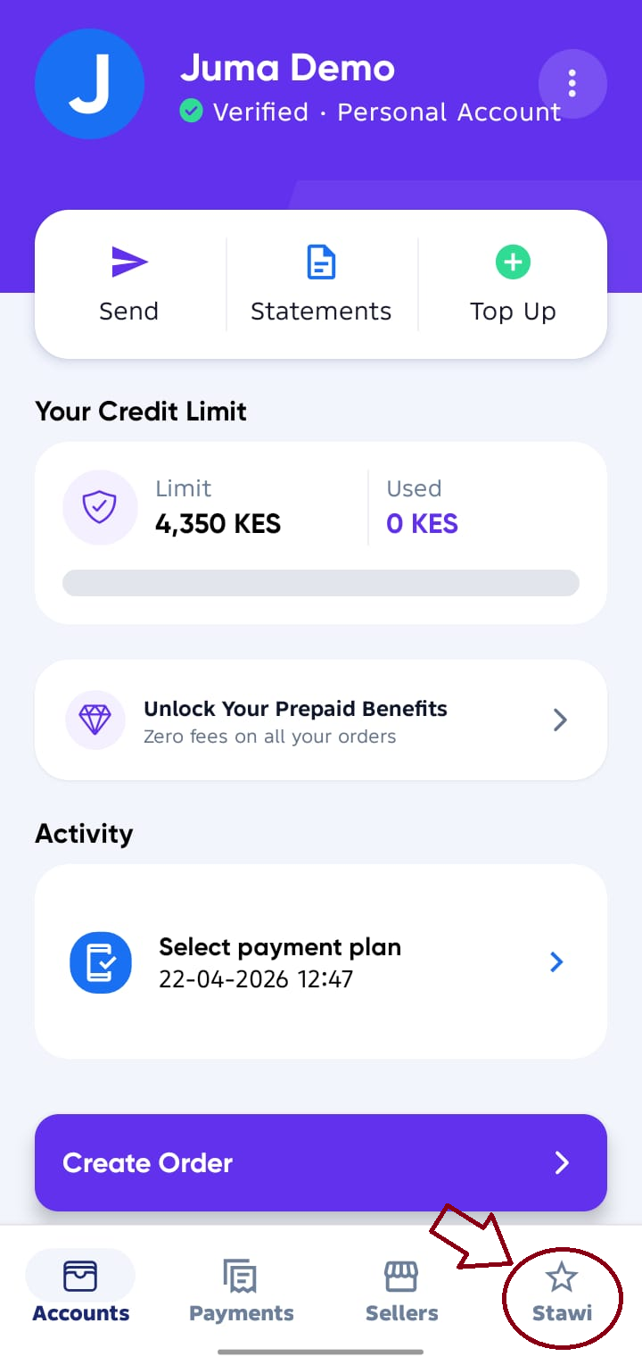accounts screen to stawi screen