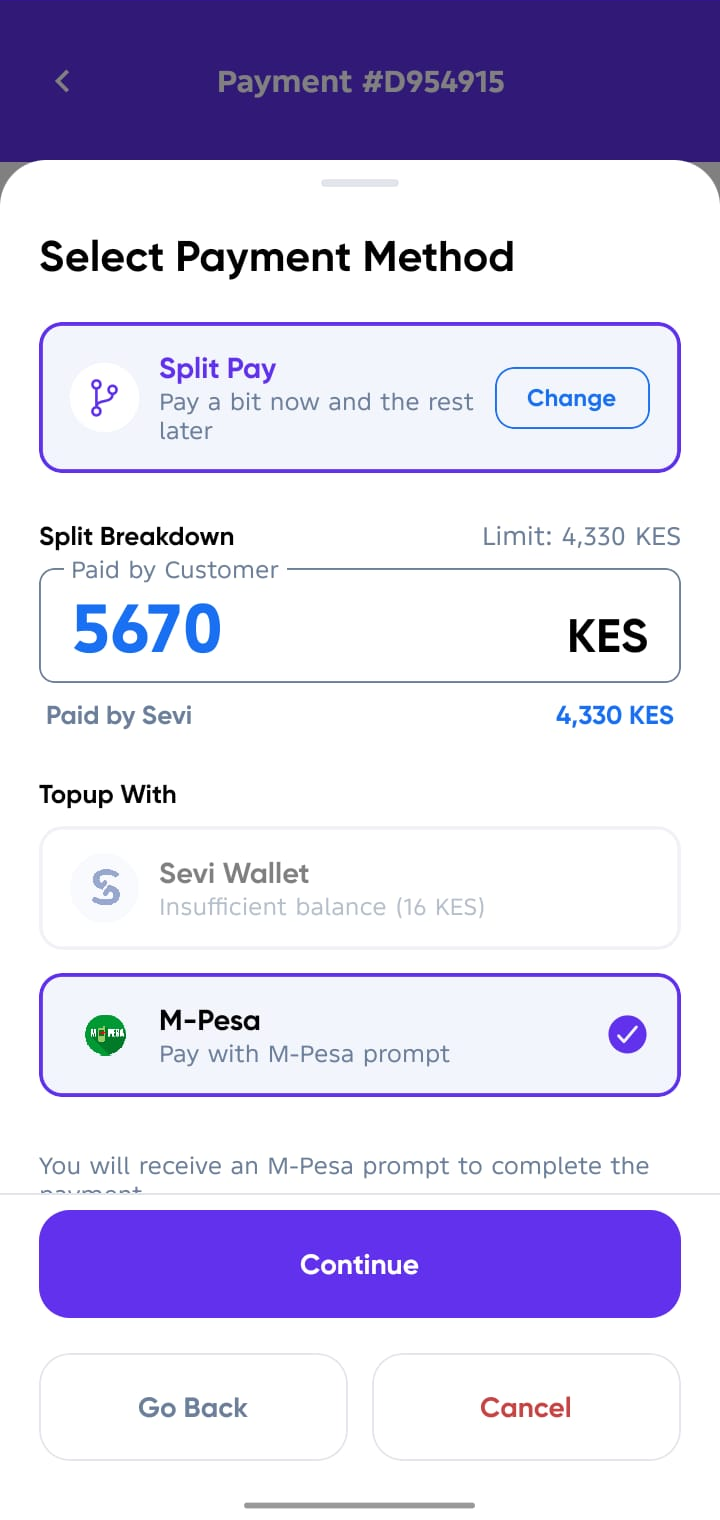 Confirm Payment Screen Split pay option 2