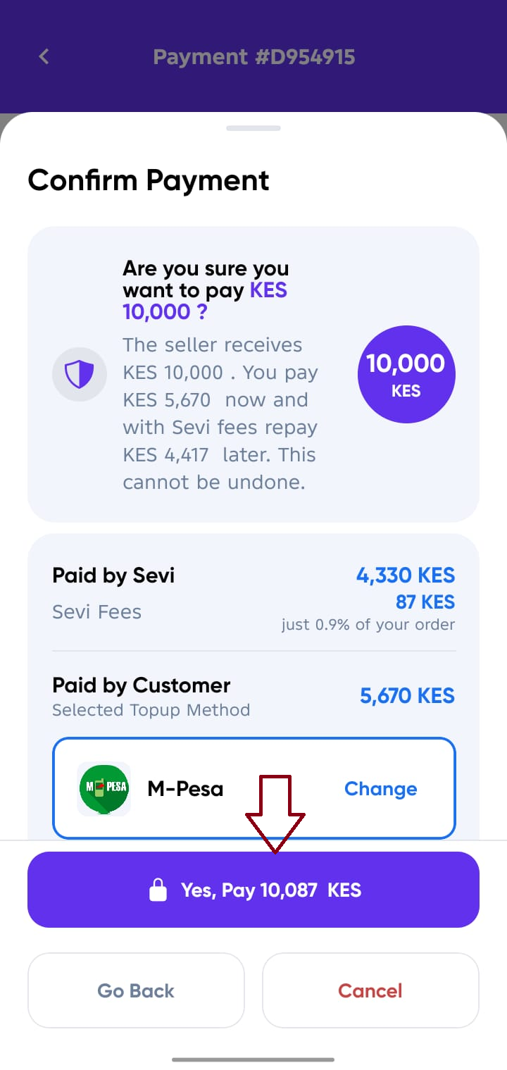 Confirm Payment Screen Split pay option 2 final screen