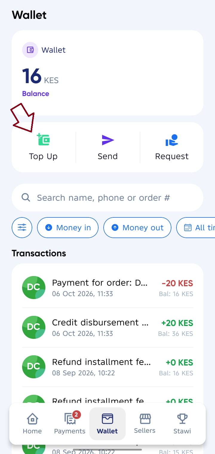 Top-Up Button Accounts screen