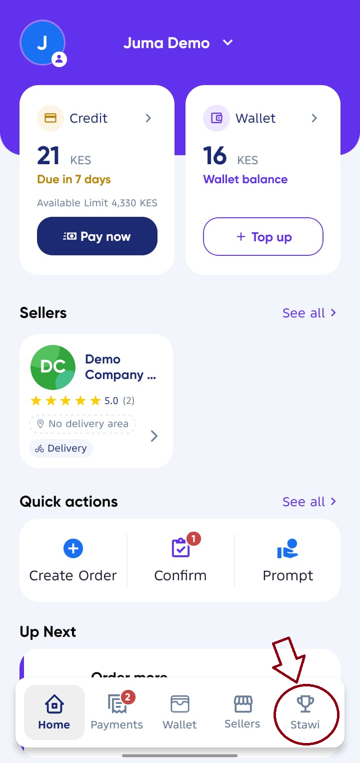 accounts screen to stawi screen