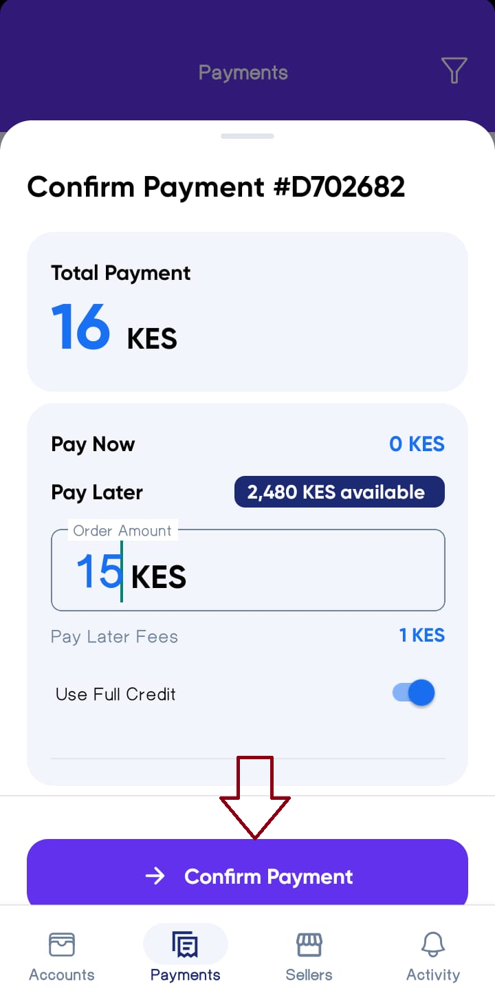 Confirm Payment Screen Full Credit option 2