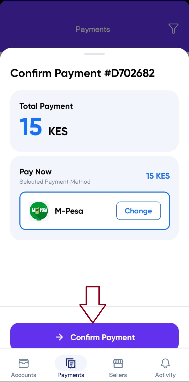 Confirm Payment Screen Pay Now option Mpesa