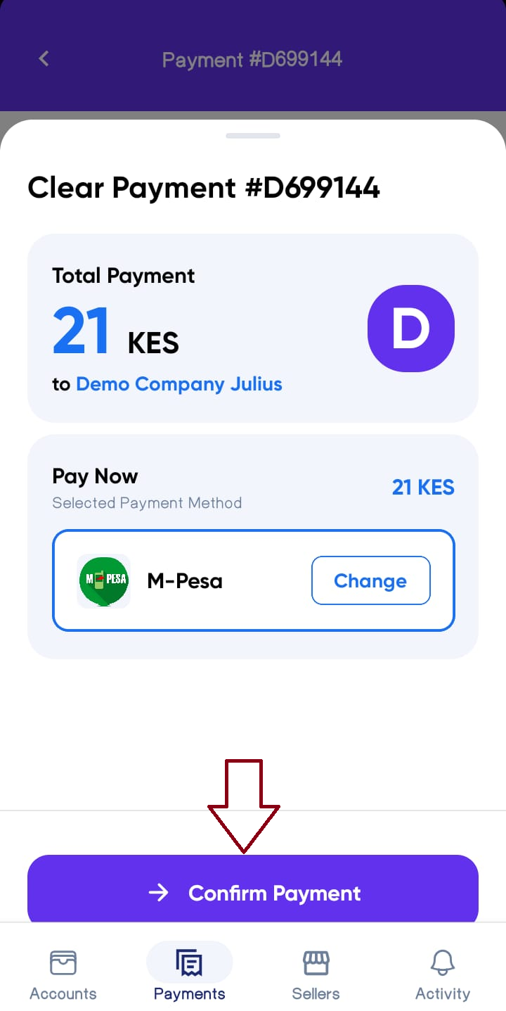 Clear Payment Mpesa Option Screen
