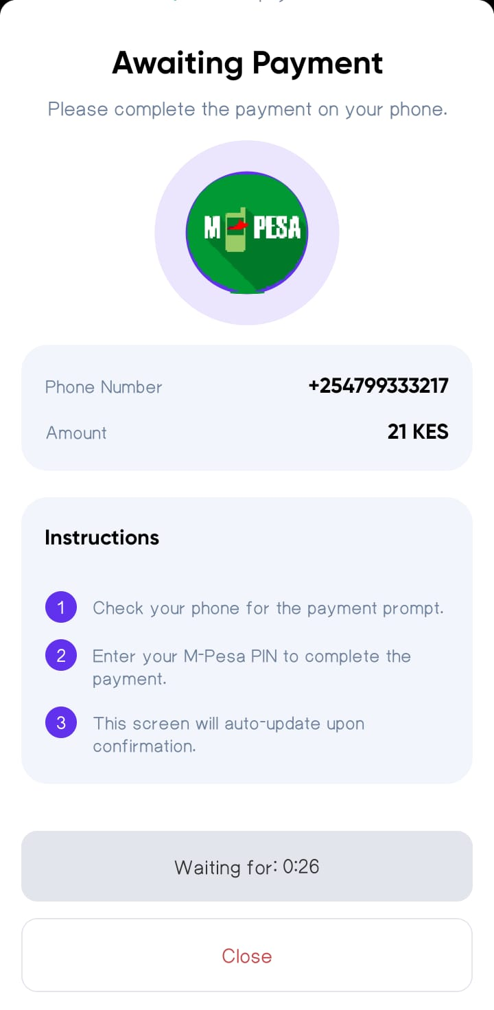 Top-Up Mpesa Prompt Screen