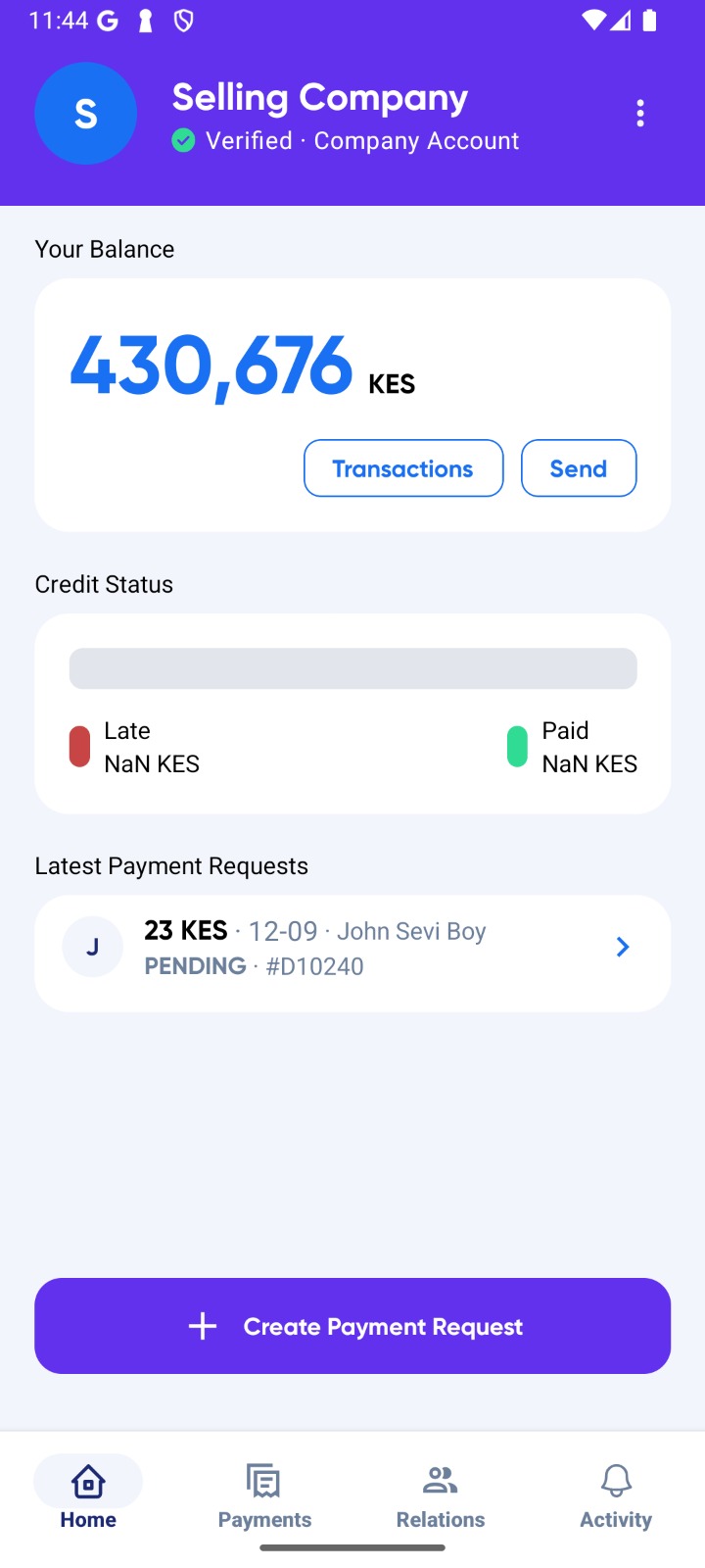 Create Payment Request on Seller Home