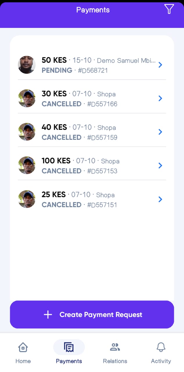 Payments Overview List