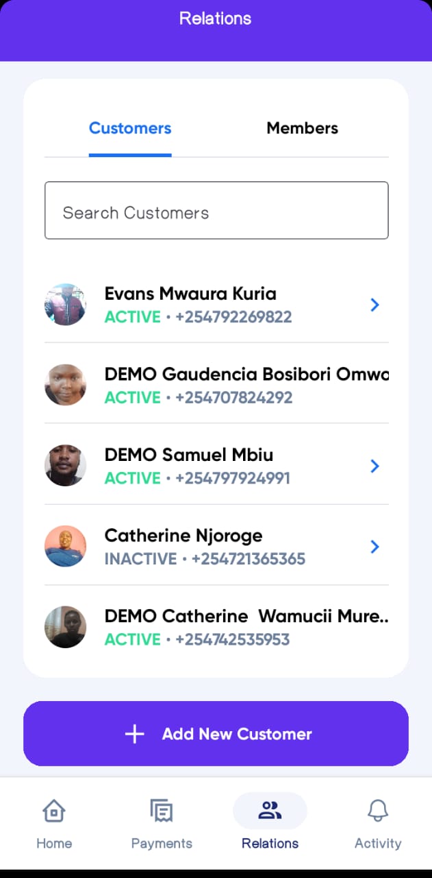 Customers List Screen