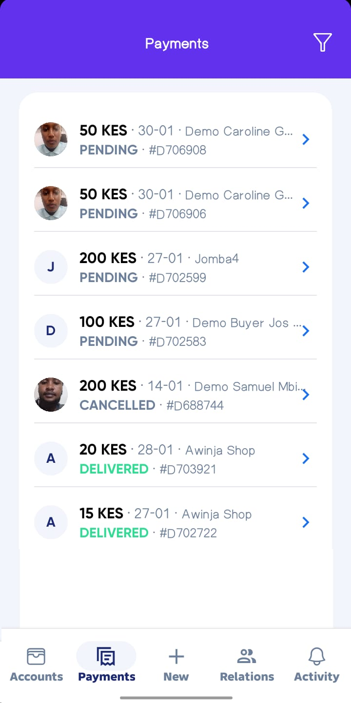 Payments Overview List