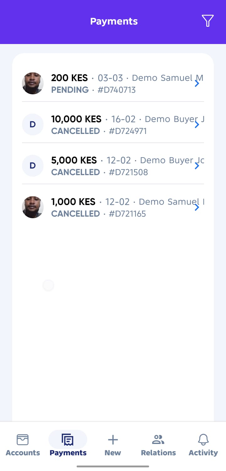 Payments Details Seller Screen